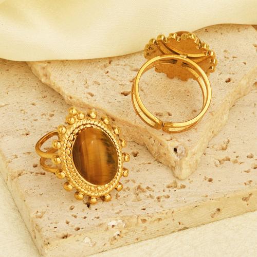 Stainless Steel Finger Ring, 304 Stainless Steel, with Gemstone, gold color plated, for woman, Sold By PC