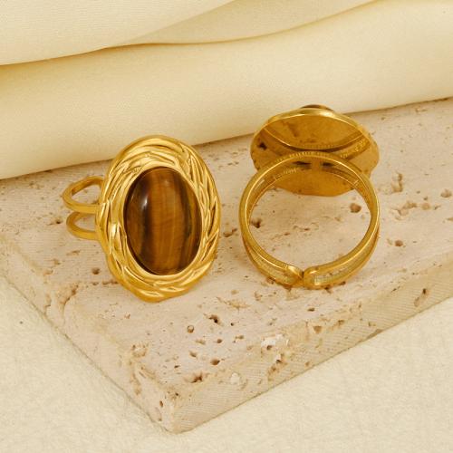 Stainless Steel Finger Ring, 304 Stainless Steel, with Gemstone, gold color plated, for woman, Sold By PC