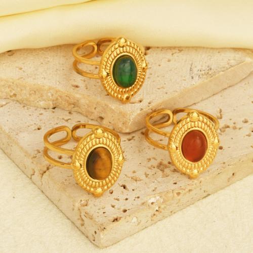 Stainless Steel Finger Ring, 304 Stainless Steel, with Gemstone, gold color plated, for woman, more colors for choice, Sold By PC