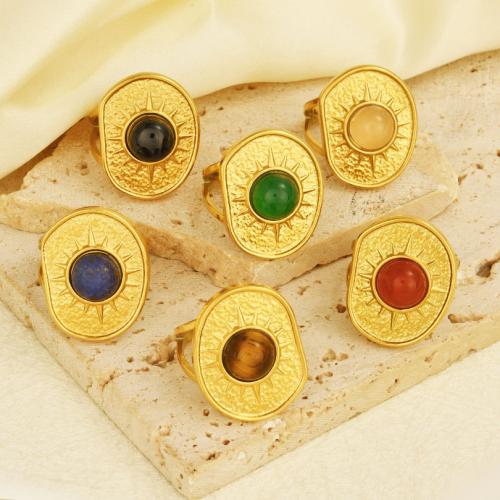 Stainless Steel Finger Ring, 304 Stainless Steel, with Gemstone, gold color plated, for woman, more colors for choice, Sold By PC