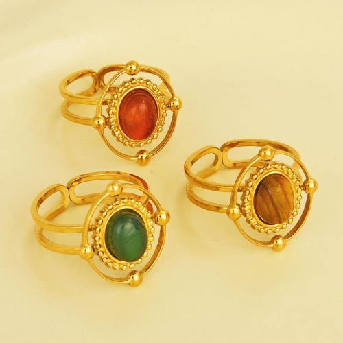 Stainless Steel Finger Ring, 304 Stainless Steel, with Gemstone, gold color plated, for woman, more colors for choice, Sold By PC