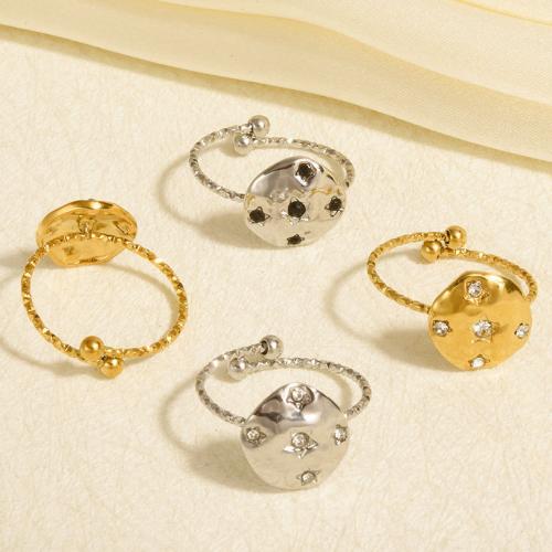 Rhinestone Stainless Steel Finger Ring, 304 Stainless Steel, Round, plated, for woman & with rhinestone, more colors for choice, Sold By PC