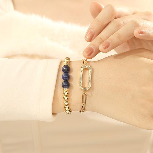 304 Stainless Steel Bracelet, with Lapis Lazuli, gold color plated, different size for choice & for woman & with rhinestone, more colors for choice, Sold By PC