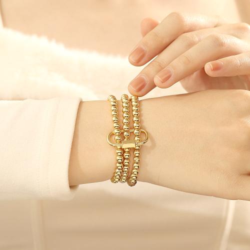 304 Stainless Steel Bracelet, with Elastic Thread & Crystal, gold color plated, three layers & for woman, Sold By PC