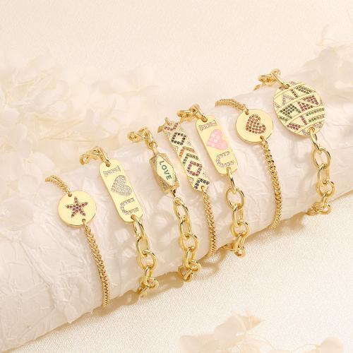 Cúbicos Circonia pulsera Latón Micro pavimenta, acero inoxidable 304, chapado en color dorado, diferentes estilos para la opción & micro arcilla de zirconia cúbica & para mujer, más colores para la opción, Vendido por UD