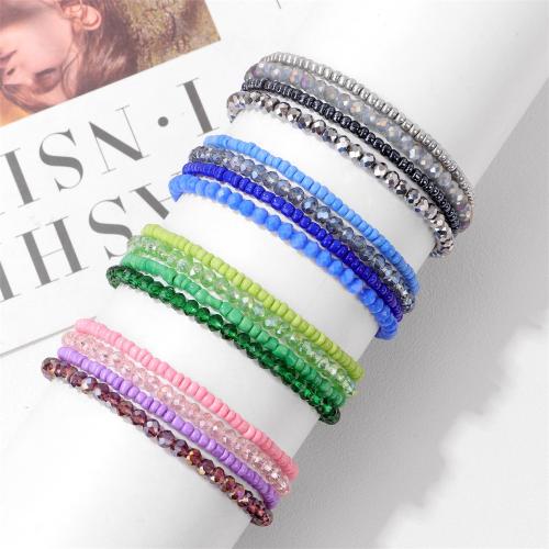 Glass Beads Bracelet, Unisex, more colors for choice, Sold By Set