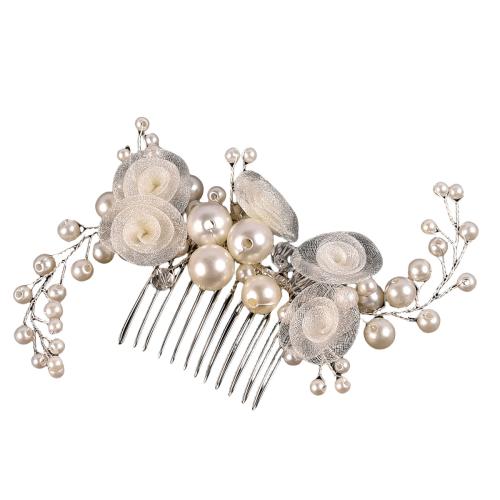 Decorative Hair Combs, Plastic Pearl, with brass wire, handmade, fashion jewelry & for woman, white, 180x50x10mm, Sold By PC