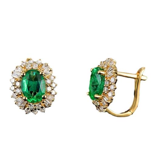 Boucles d'oreilles en laiton zircon cubique pavent, avec zircon cubique, Placage de couleur d'or, bijoux de mode & pour femme, vert, Vendu par paire