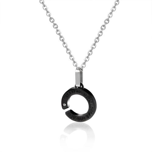 Stainless Steel Jewelry Necklace, 304 Stainless Steel, plated, fashion jewelry & Unisex & micro pave cubic zirconia, more colors for choice, Black pendant: 24mm wide; Rose gold pendant: 16mm wide., Sold By PC