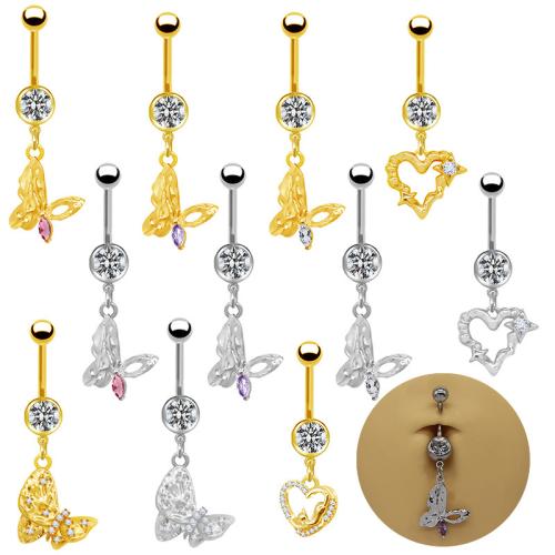 Tibetan Style Belly Ring, plated, Unisex & different styles for choice & with rhinestone, Sold By PC