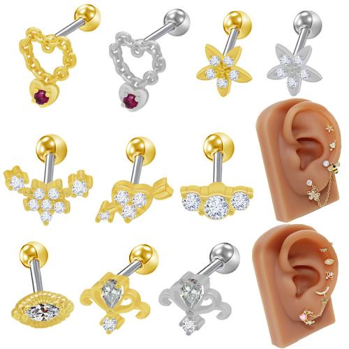 Titanium Steel Piercing Earring, plated, Unisex & different styles for choice & micro pave cubic zirconia, Sold By PC