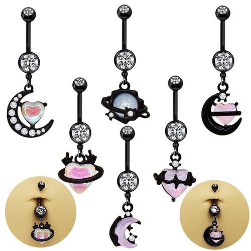 Tibetan Style Belly Ring, with Glass, plated, Unisex & different styles for choice & with rhinestone, Sold By PC