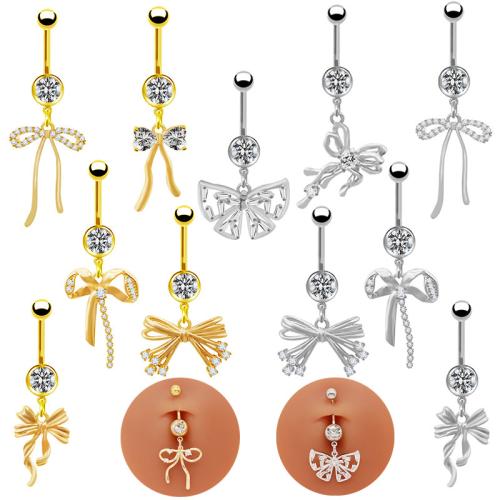 Tibetan Style Belly Ring, Bowknot, plated, Unisex & different styles for choice & with rhinestone, Sold By PC