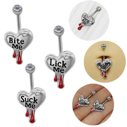 Tibetan Style Belly Ring, Heart, plated, Unisex & different styles for choice & with letter pattern & enamel & with rhinestone, Sold By PC