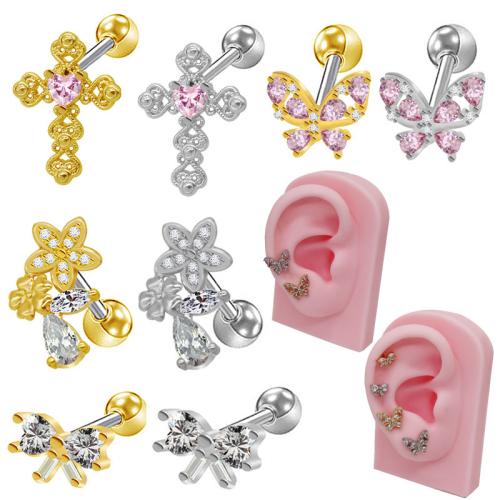 Titanium Steel Piercing Earring, plated, Unisex & different styles for choice & micro pave cubic zirconia, Sold By PC