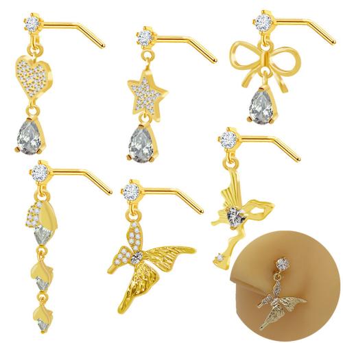 304 Stainless Steel Nose Piercing Jewelry, gold color plated, Unisex & different styles for choice & with rhinestone, Sold By PC