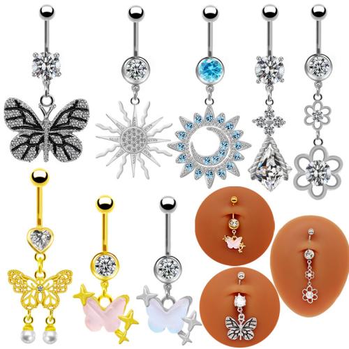 Tibetan Style Belly Ring, with 316L Stainless Steel & Acrylic, plated, Unisex & different styles for choice & with rhinestone, Sold By PC