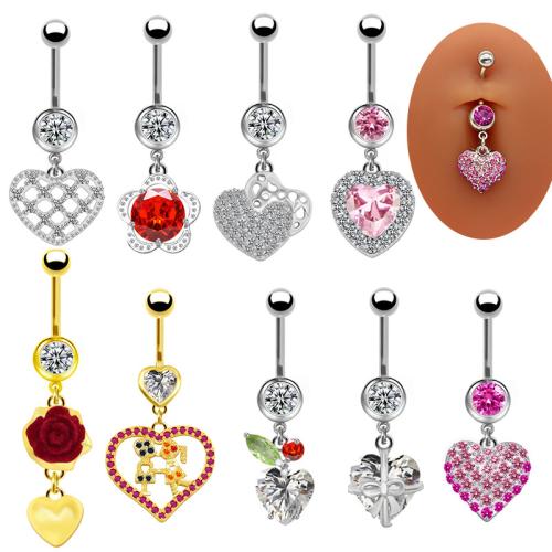 Tibetan Style Belly Ring, with Glass, plated, Unisex & different styles for choice & with rhinestone, Sold By PC