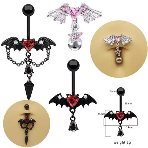 Tibetan Style Belly Ring, Winged Heart, plated, Unisex & different styles for choice & with rhinestone, Sold By PC