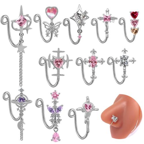 304 Stainless Steel Nose Clip, plated, Unisex & different styles for choice & micro pave cubic zirconia, nose clip length 15-50mm, Sold By PC