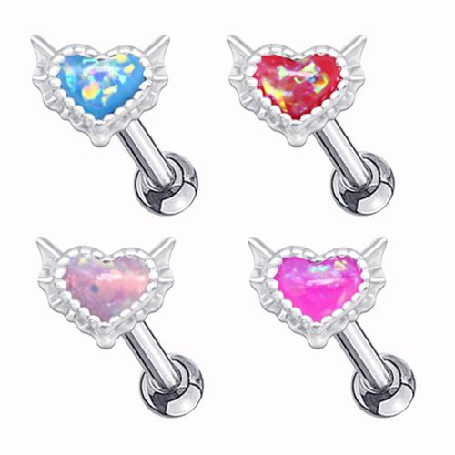 Tibetan Style Piercing Earring, with Opal, Heart, fashion jewelry & Unisex, more colors for choice, 7mm, Sold By PC