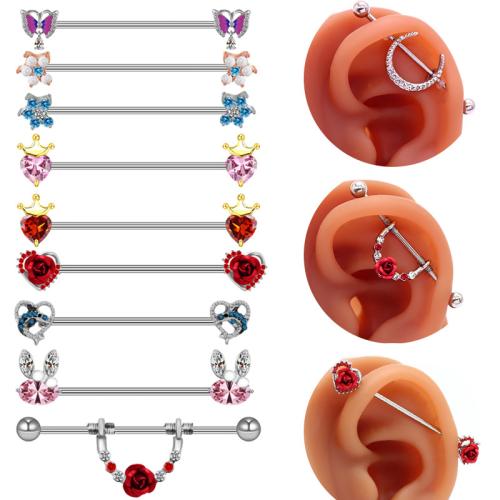 304 Edelstahl Ohrpiercing, unisex & verschiedene Stile für Wahl & mit Strass, verkauft von PC