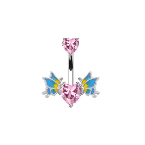 304 Stainless Steel Belly Ring, Butterfly, Unisex & enamel & with rhinestone, more colors for choice, 20mm, Sold By PC