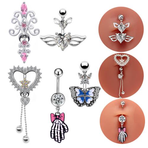 304 Stainless Steel Belly Ring, Unisex & different styles for choice & enamel & with rhinestone, Sold By PC