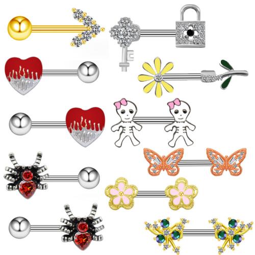 laiton piercing oreille, Placage, unisexe & styles différents pour le choix & émail & avec strass, Vendu par PC