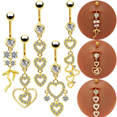 Tibetan Style Belly Ring, plated, Unisex & different styles for choice & with rhinestone, belly ring length 30-60mm, Sold By PC