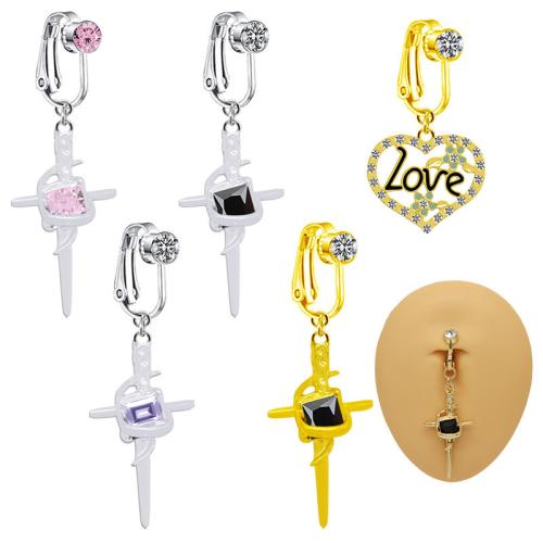 Tibetan Style Belly Ring, Cross, plated, Unisex & with rhinestone, more colors for choice, Sold By PC