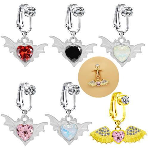 304 Stainless Steel Belly Ring, Winged Heart, plated, Unisex & different styles for choice & with rhinestone, Sold By PC