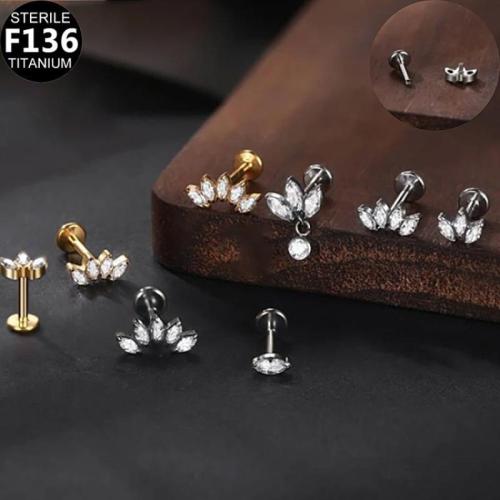 Titanium Alloy Piercing Earring, plated, Unisex & different styles for choice & micro pave cubic zirconia, 1.20x8mm, Sold By PC