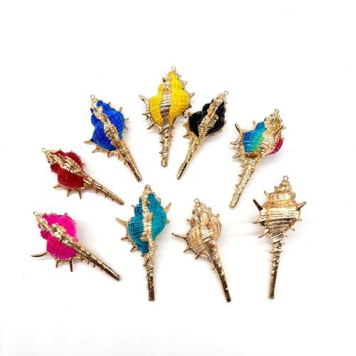 Natural Trumpet Shell Pendants, with Brass, Conch, gold color plated, dyed & DIY, more colors for choice, about:6-7.5cm, Sold By PC