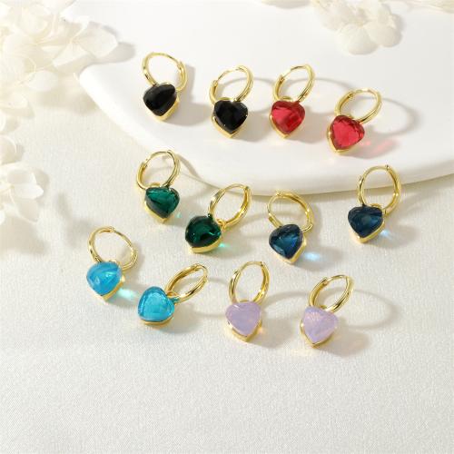 Pendientes de Cristal, metal, con Cristal, Corazón, chapado en color dorado, Joyería & para mujer, más colores para la opción, libre de níquel, plomo & cadmio, Vendido por Par