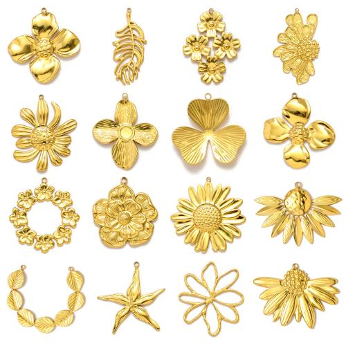 Pendentif fleur en acier inoxydable, Acier inoxydable 304, Forme différente pour le choix & DIY, plus de couleurs à choisir, 10PC/sac, Vendu par sac