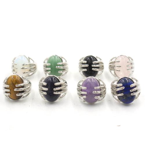 Natural Gemstone Finger Ring, 304 Stainless Steel, with Natural Stone, silver color plated, different materials for choice & Unisex, more colors for choice, 20x22mm, Sold By PC