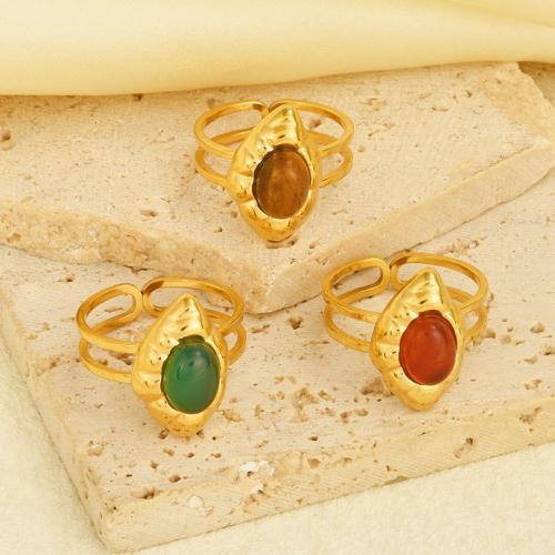 Stainless Steel Finger Ring, 304 Stainless Steel, with Gemstone, gold color plated, different materials for choice & for woman, more colors for choice, Sold By PC