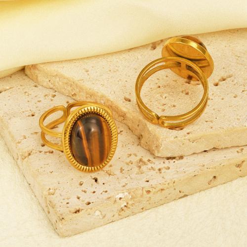 Stainless Steel Finger Ring, 304 Stainless Steel, with Gemstone, gold color plated, for woman, more colors for choice, Sold By PC