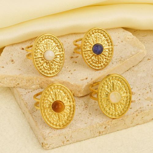 Stainless Steel Finger Ring, 304 Stainless Steel, with Gemstone, gold color plated, for woman, more colors for choice, Sold By PC