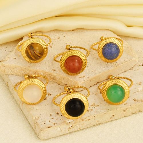 Stainless Steel Finger Ring, 304 Stainless Steel, with Gemstone, Round, gold color plated, for woman, more colors for choice, Sold By PC