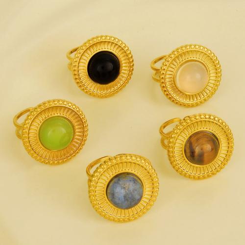 Stainless Steel Finger Ring, 304 Stainless Steel, with Gemstone, Round, gold color plated, for woman, more colors for choice, Sold By PC