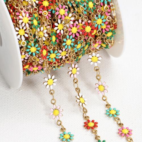 Decorative Beaded Chain, 304 Stainless Steel, Flower, plated, DIY & enamel, more colors for choice, 7mm, Sold By m