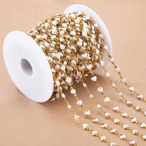 Decorative Beaded Chain, 304 Stainless Steel, Heart, gold color plated, DIY & enamel, Sold By m