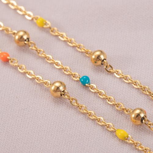 Chaîne de perles de pierre gemme, Acier inoxydable 304, Placage de couleur d'or, DIY & normes différentes pour le choix & émail, plus de couleurs à choisir, Vendu par m