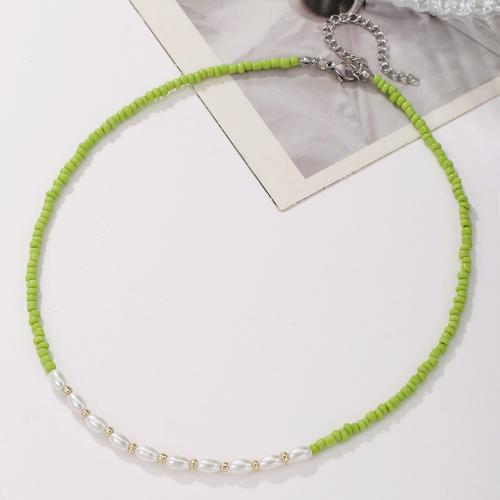 Glass Seed Beads Necklace, Seedbead, with Plastic Pearl & 304 Stainless Steel, handmade, fashion jewelry & different styles for choice & for woman, Sold By PC