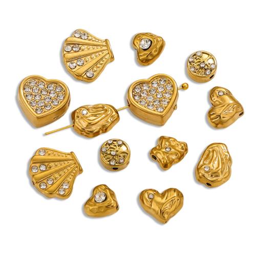 Stainless Steel Beads, 304 Stainless Steel, gold color plated, DIY & different styles for choice & micro pave cubic zirconia, 10PCs/Bag, Sold By Bag