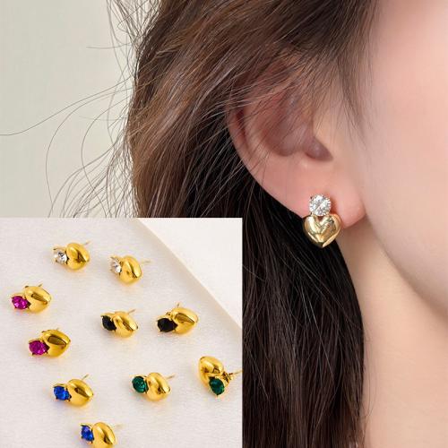 Stainless Steel Stud Earrings, 304 Stainless Steel, Vacuum Ion Plating, for woman & with rhinestone, more colors for choice, Sold By PC