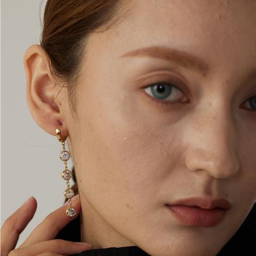 Stainless Steel Drop Earring, 304 Stainless Steel, with Cubic Zirconia, Vacuum Ion Plating, for woman, more colors for choice, Sold By PC