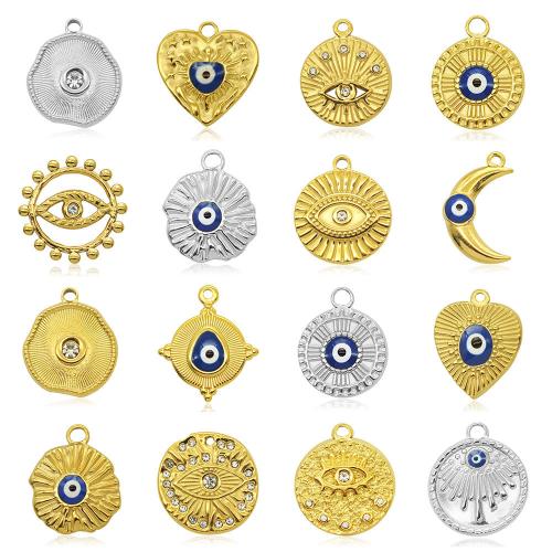 Evil Eye Pendants, 304 Stainless Steel, Vacuum Ion Plating, DIY & evil eye pattern & micro pave cubic zirconia, more colors for choice, Sold By PC